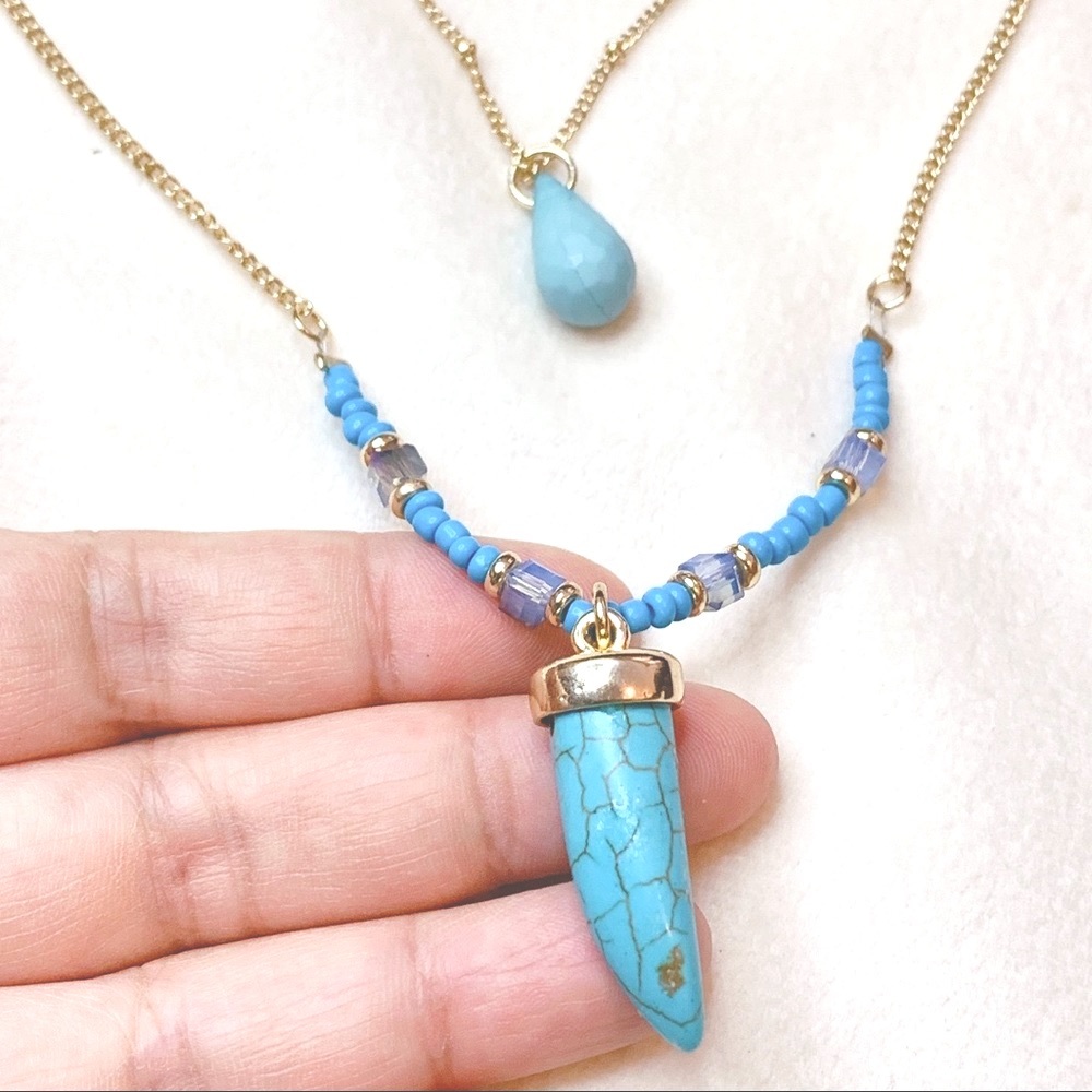 ❤️Seller’s Pick❤️ Turquoise Pendant Double Chain Long Necklace - Picture 5 of 15